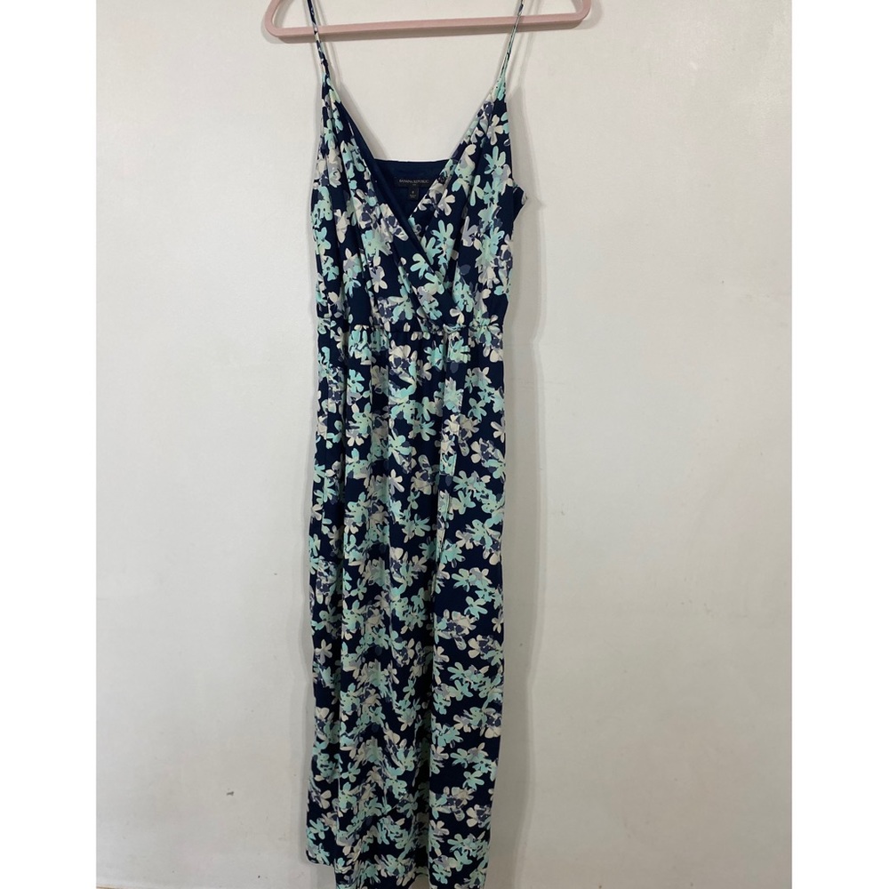 Banana Republic Navy Floral Maxi Dress with Mint and White Flowers